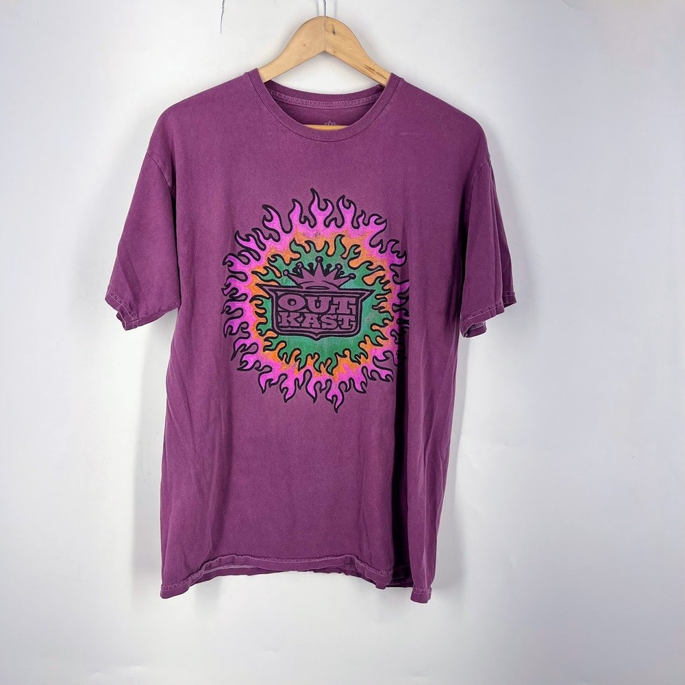 OutKast Mens Large Purple Graphic T-Shirt Double Sided Rap Hip Hop Lyric Tee